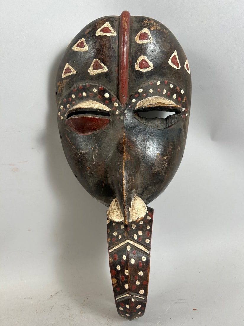 Wooden Carved Mask, Ivory Coast: Ivory Coast, Wood Carved Mask. 13.5"h x 6.5"w x 3"l