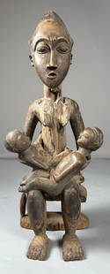 Ivory Coast Baule Wooden Carved Maternity Figure: Ivory Coast Baule Wooden Carved Maternity Figure. D:20"h x 8"w x 7"d