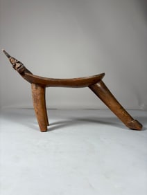 African Wooden Carved Three Legged Janus Head Stool