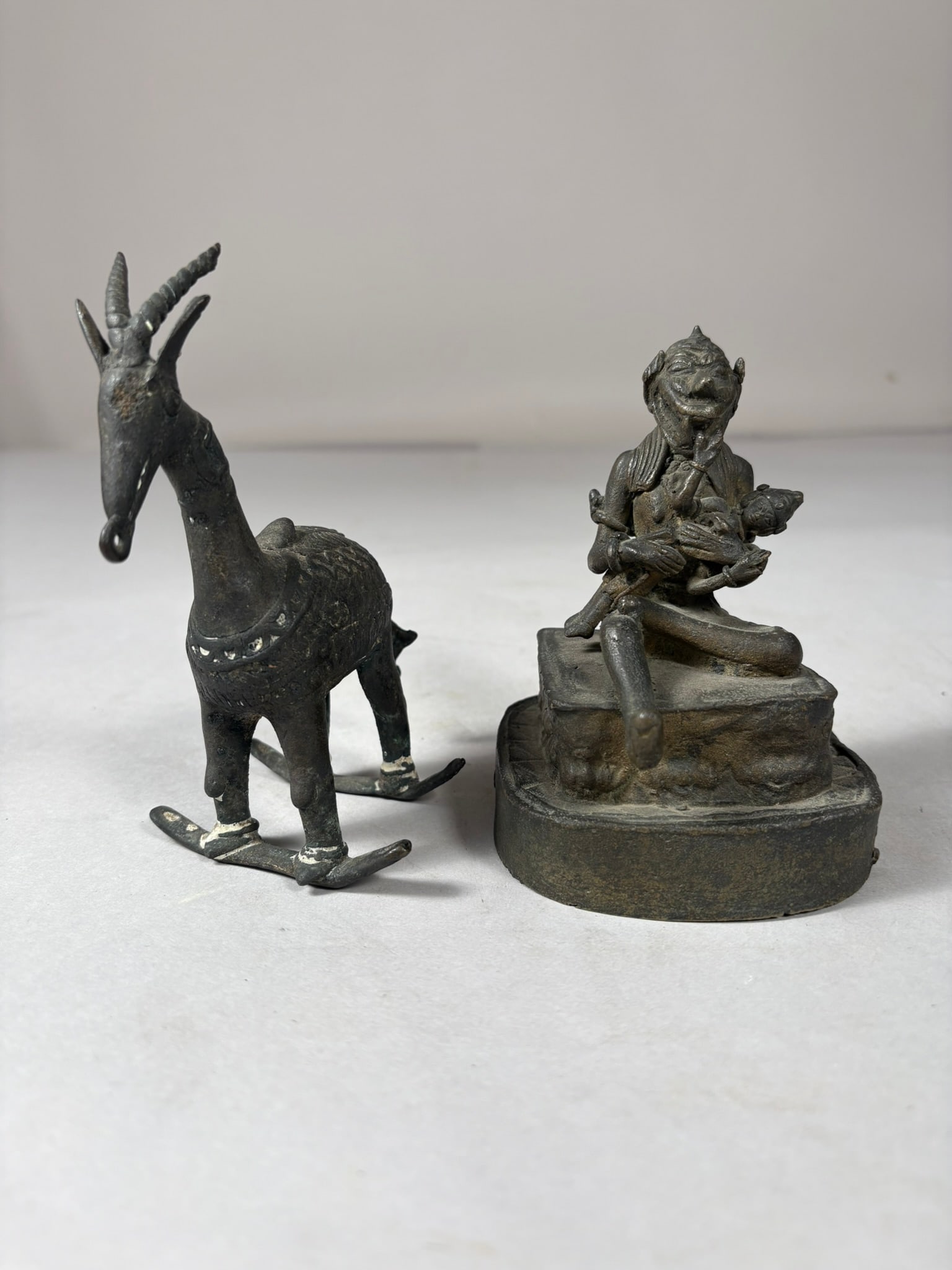 African Contemporary Cast Bronze or Copper Alloy Figurines (2): African Contemporary Cast Bronze or Copper Alloy Figurines (2). D:5"h x 3"w x 3"l (tallest)