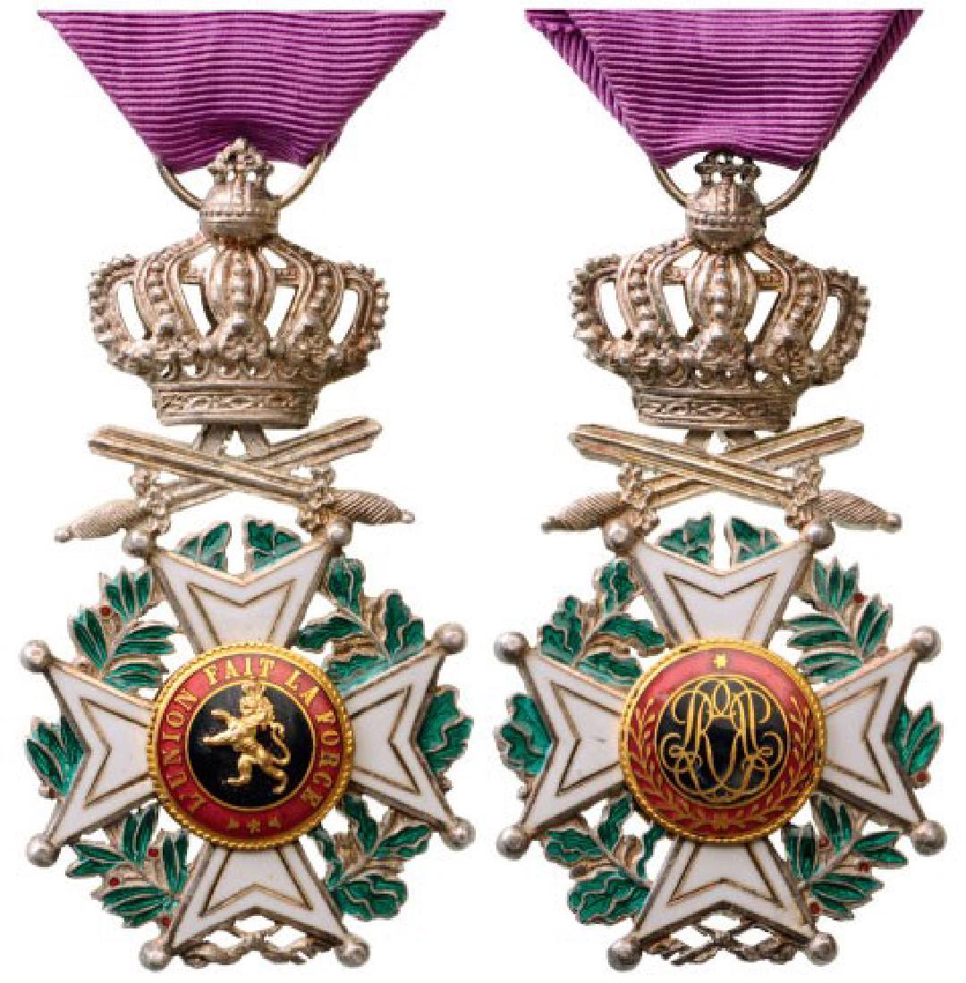 ORDER OF LEOPOLD: Knight's Cross, 5th Class, 2nd Type Military, instituted in 1832. Breast Badge, 75x40 mm, Silver, both central medallions GOLD, both sides enameled, original suspension ring and ribbon. I