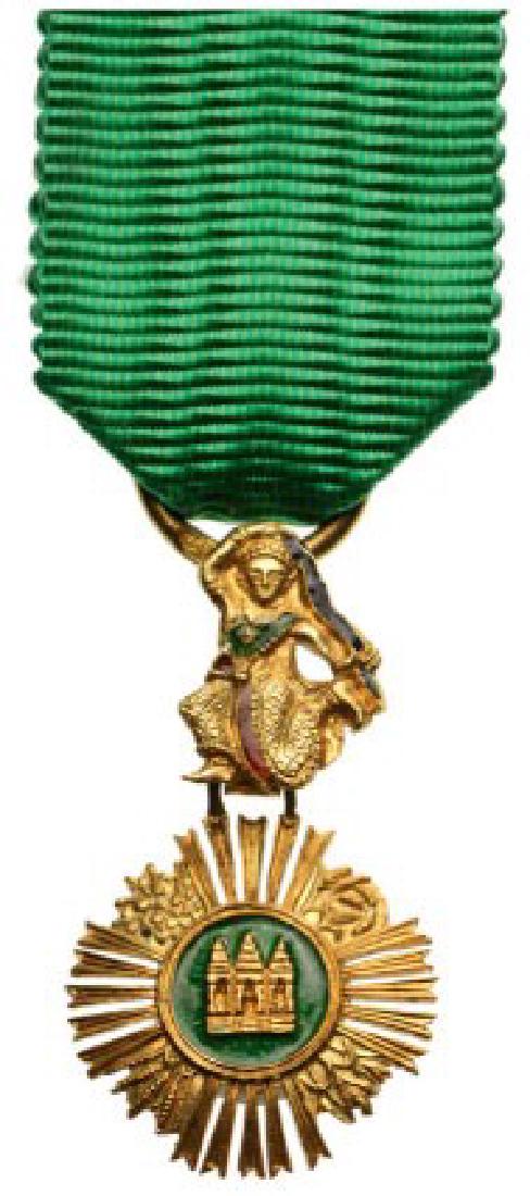 ROYAL ORDER OF SOWATHARA, 1923: Officer's Cross Miniature, 4th Class, instituted in 1948. Breast Badge, 22x13 mm, gilt Silver, hallmarked, original suspension device, ring and ribbon. Rare and superb! I R!