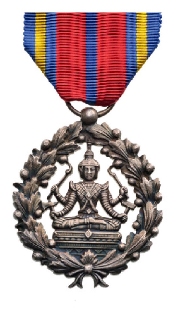 Labor Medal, instituted in 1948: Silver Class. Breast Badge, Silver, 45x40 mm, original crown suspension ring and ribbon. I
