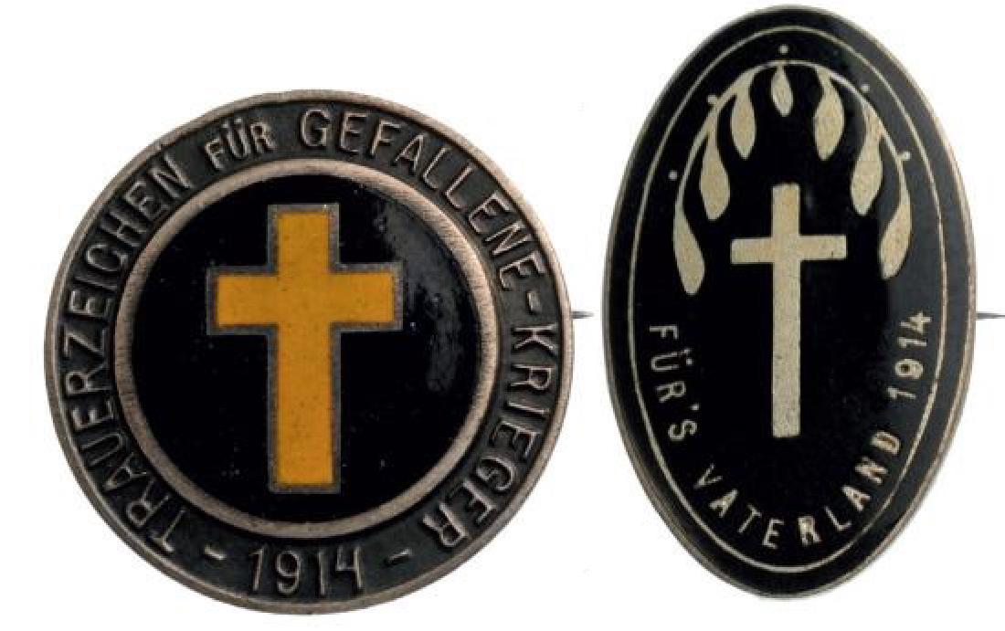 Badges of Catholic Associations in Support of Fallen: Breast Badges, silvered Bronze, different sizes, enameled, with pin on the back. (2) I