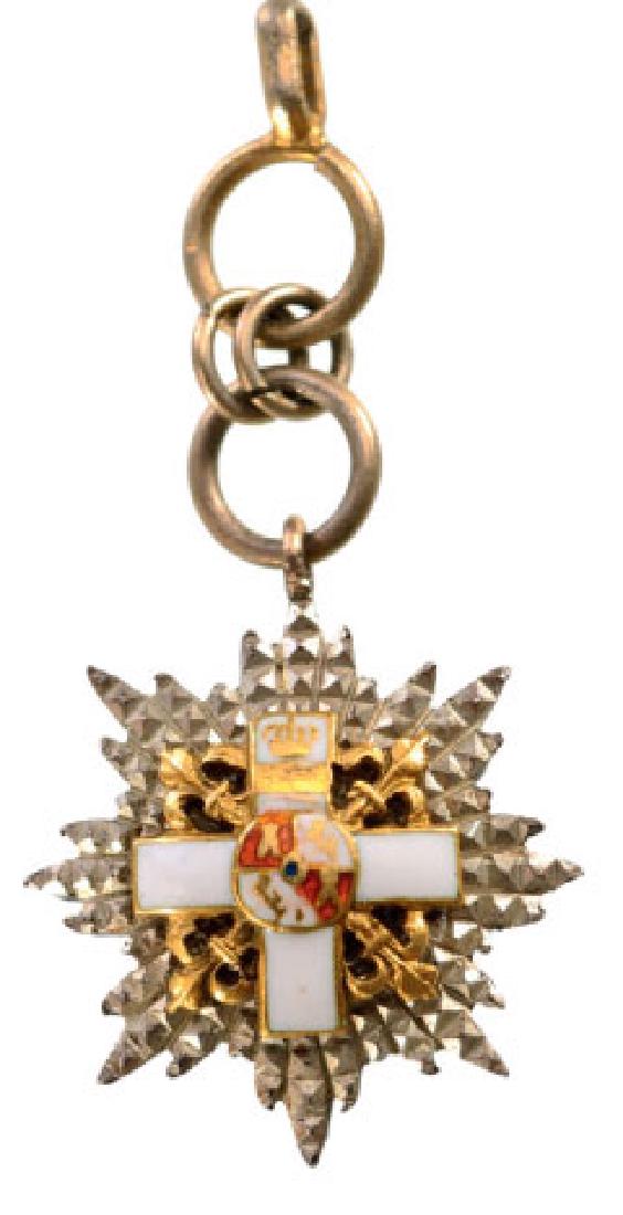 ORDER OF MILITARY MERIT: Grand Cross Star White Division Miniature, 1 st Class, instituted in 1864. Breast Star, 13 mm, Silver, superimposed parts gilt silver, enameled, original suspension ring. Scarce and attractive! I R!