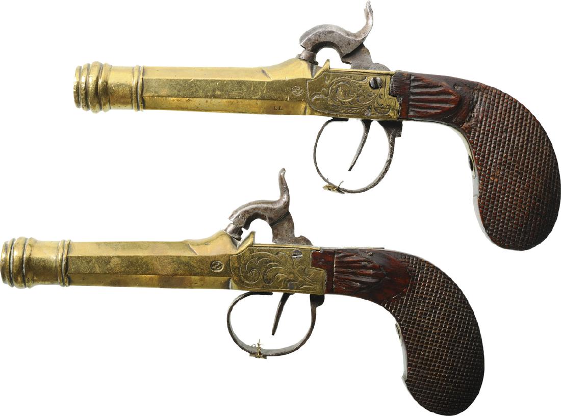 2 Brass Cannon Barrel Pocket Percussion Pistols (1 of 2)