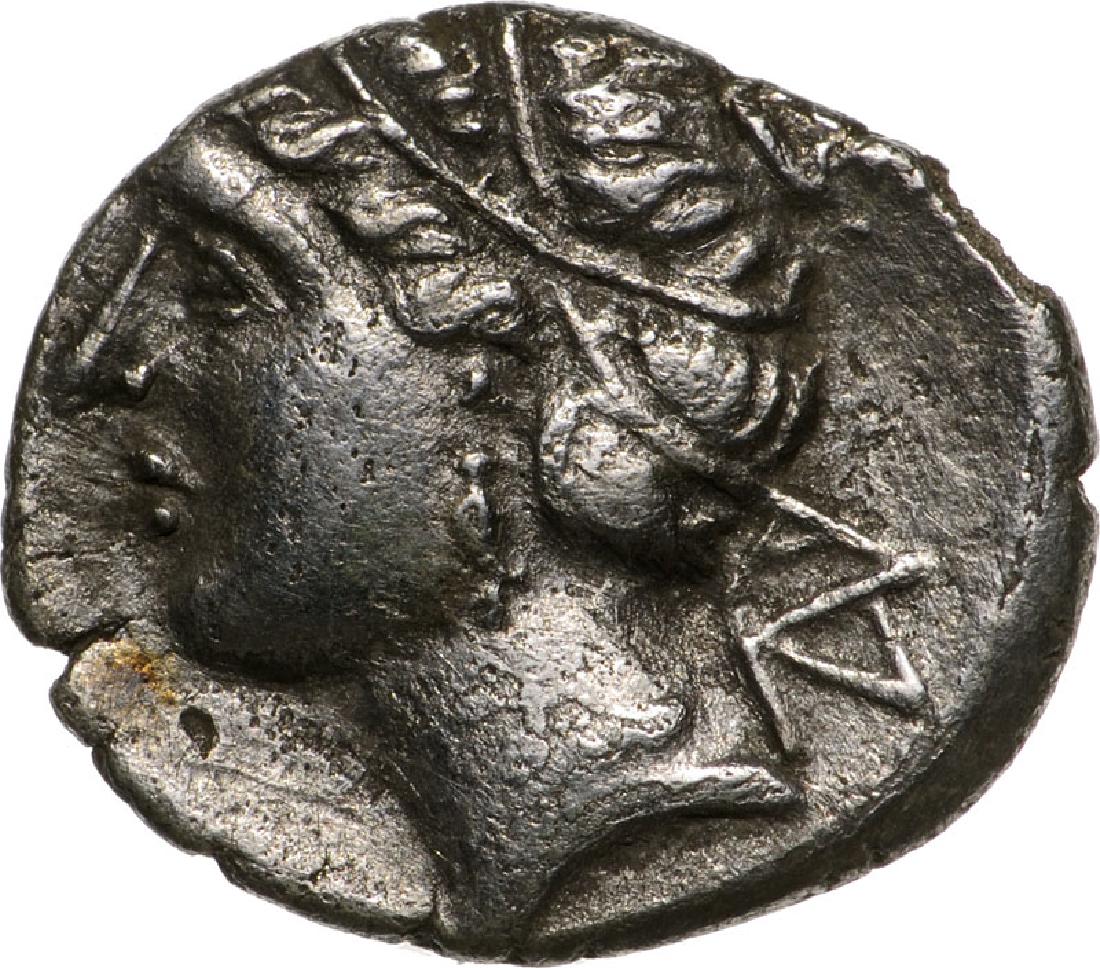 Korkyra, AR Half Victoriatus (14 mm, 1.46 g), 229-48 BC: Bust of Aphrodite left / Pegasos left. SNG Cop. 208. XF/VF Country:ancient Greece - Illyricum