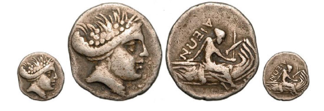 AR Tetrobol (1.76 g), 196-146 BC: Female head right / Nymph Histiaia. BMC Central Greece 48. VF Country:ancient Greece - Euboea