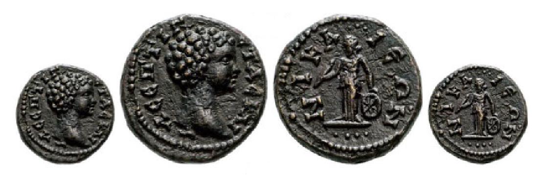 Provincial Coinage, Bithynia, Nikaia, AE16 (3.09 g): Bare head right / Nemesis standing right, holding scepter and wheel. BMC â€“. XF Country:ancient Greece - Bithynia