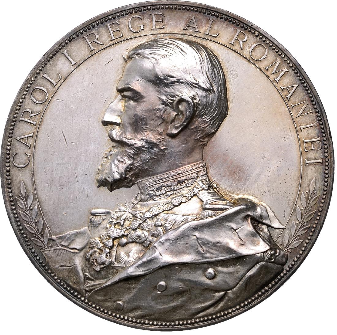 Carol I - Laying of the foundation stone of the Savings: Medal 1897, Silvered bronze(65 mm, 136 g), Buz. p.247. UNC Country:ROMANIA