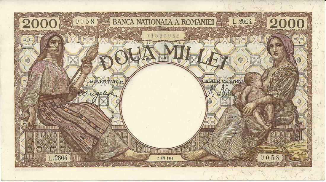 1943 ISSUE, 2.000 Lei (18.11.1941 â€“ 10.10.1944), (1 of 2)