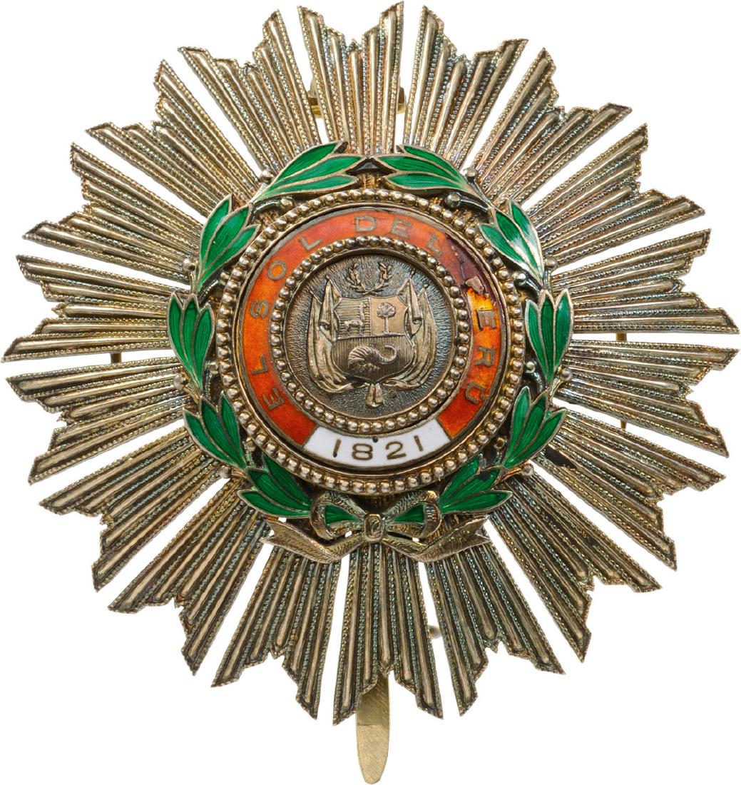 ORDER OF THE SUN: Grand Cross Star. Breast Star, gilt Silver, with brilliant cut rays, 77 mm, French hallmark (boarâ€™s head) and unidentifi ed makerâ€™s mark, multiparts construction, central medallion silve