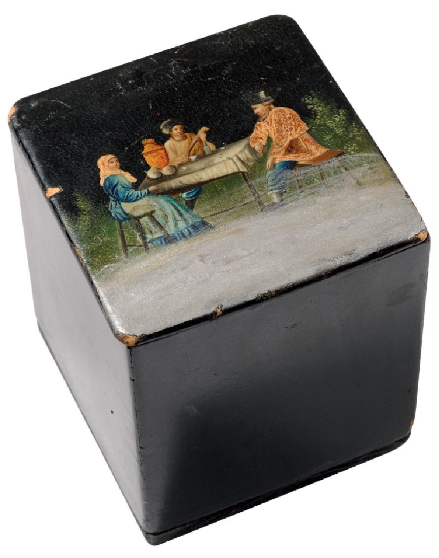 Rectangular tea box, black lacquered wood with scene on (1 of 1)