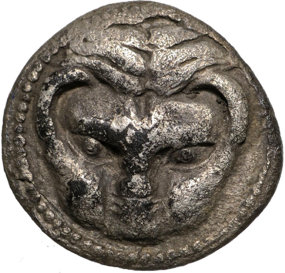 Rhegion, AR Litra (10 mm, 0.7 g), 445-435 BC: Facing lion`s head / RECI in wreath. HN Italy 2485. VF+ 3445