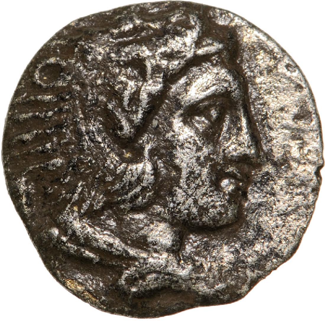 Gela, AR Litra (9 mm, 0.52 g), 390-330 BC: Head of Herakles right / Head of river god left. Jenkins 543. RR! VF+ 3459