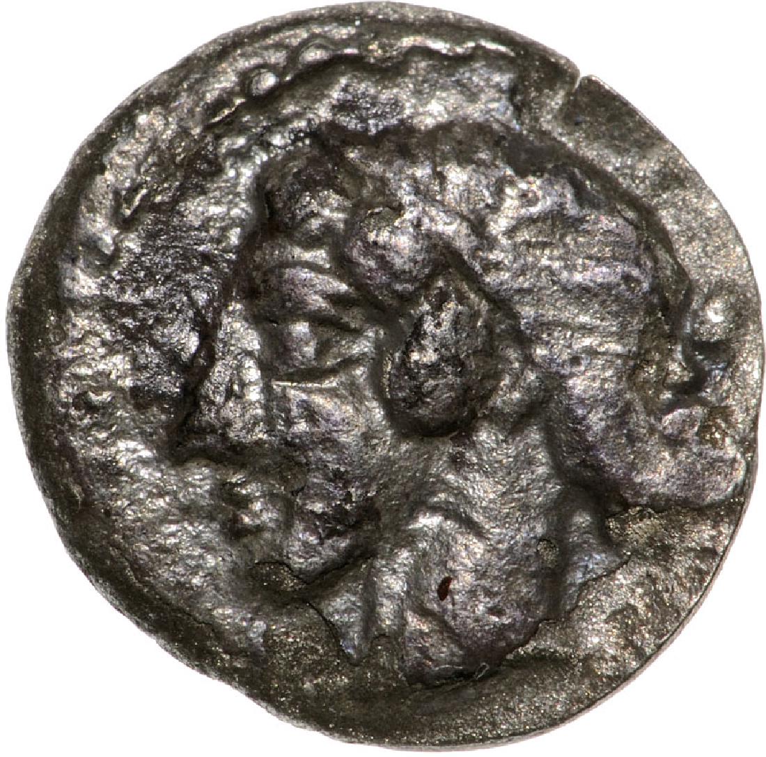 Segesta, AR Litra (11 mm, 0.7 g), 461-415 BC: Head of nymph Segesta right / Hound to left. Unpublished (?). VF 3491