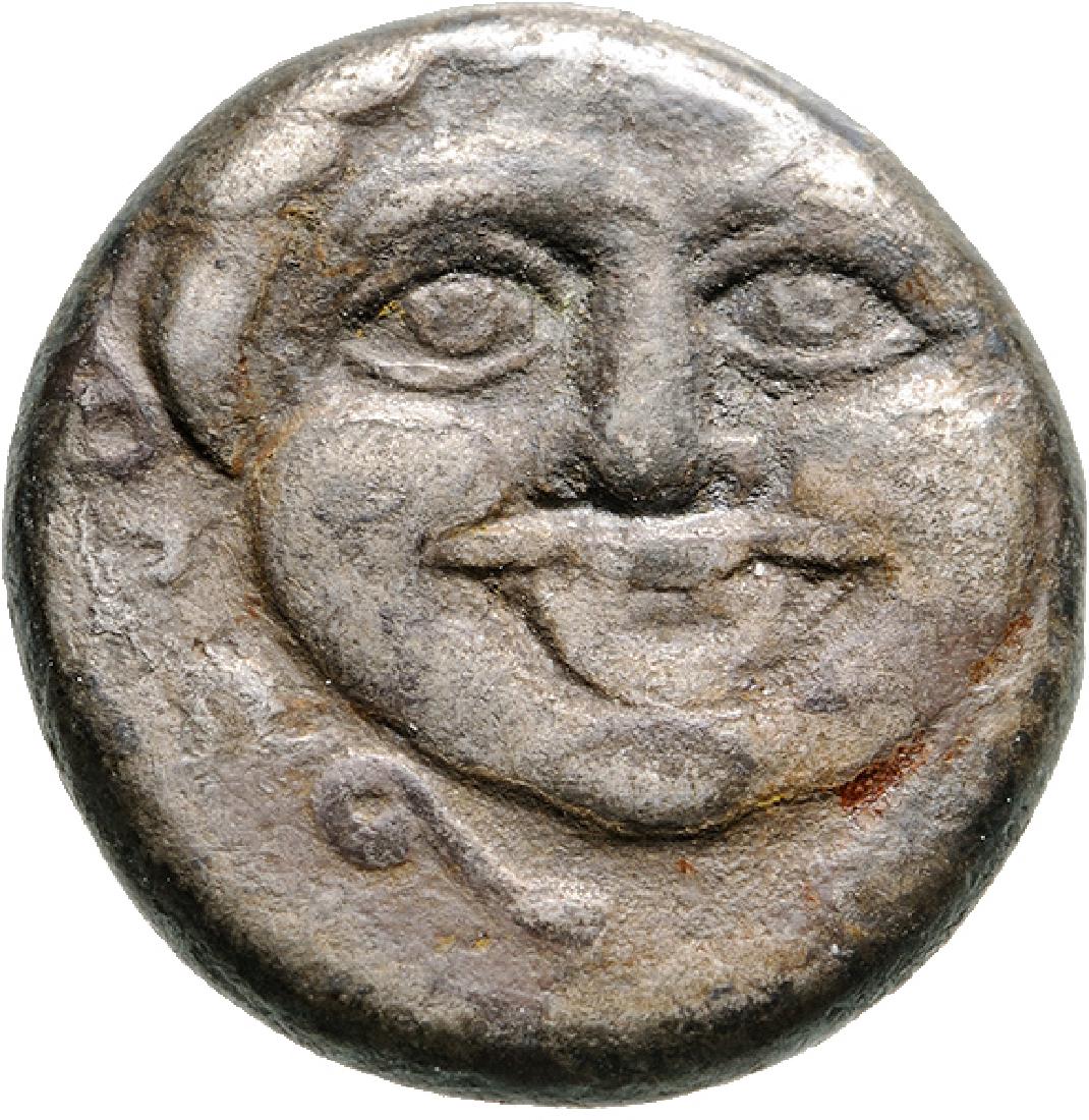 Parion, AR Hemidrachm (12 mm, 2.19 g), 4th Century BC: Head of Gorgo facing / Cow standing left. SNG France 1385-1386. VF 3582