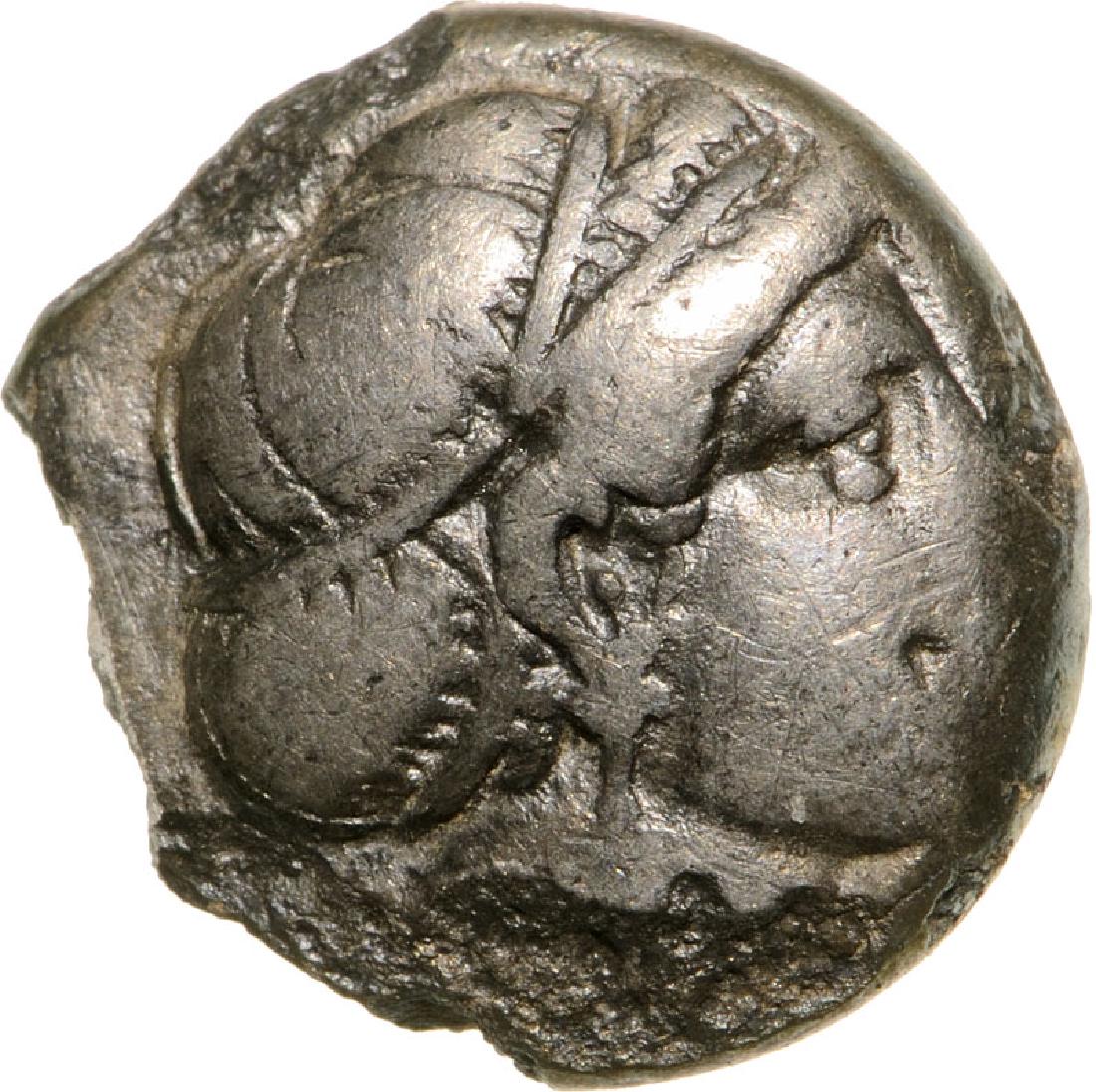 Antandros, AR Trihemiobol (10 mm, 1.16 g), early 4th: Head of Artemis right / goat standing right. SNG Cop. 216. F-VF, chipped 3652