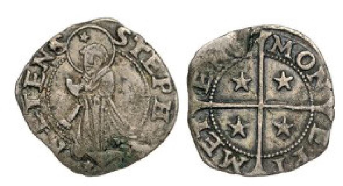 France, Metz, AR Bugne, 1/3 Groschen (1.0 g), 14th-16th: Stephan kneeling S STEPH METEN / Long cross with stars in angles MON EPI METENS. Rob. 8929. VF+ 4122