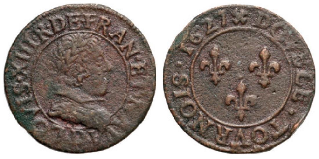 Louis XIII (1610-1643), Double tournois au buste: Dy.1362. VF+ 4218