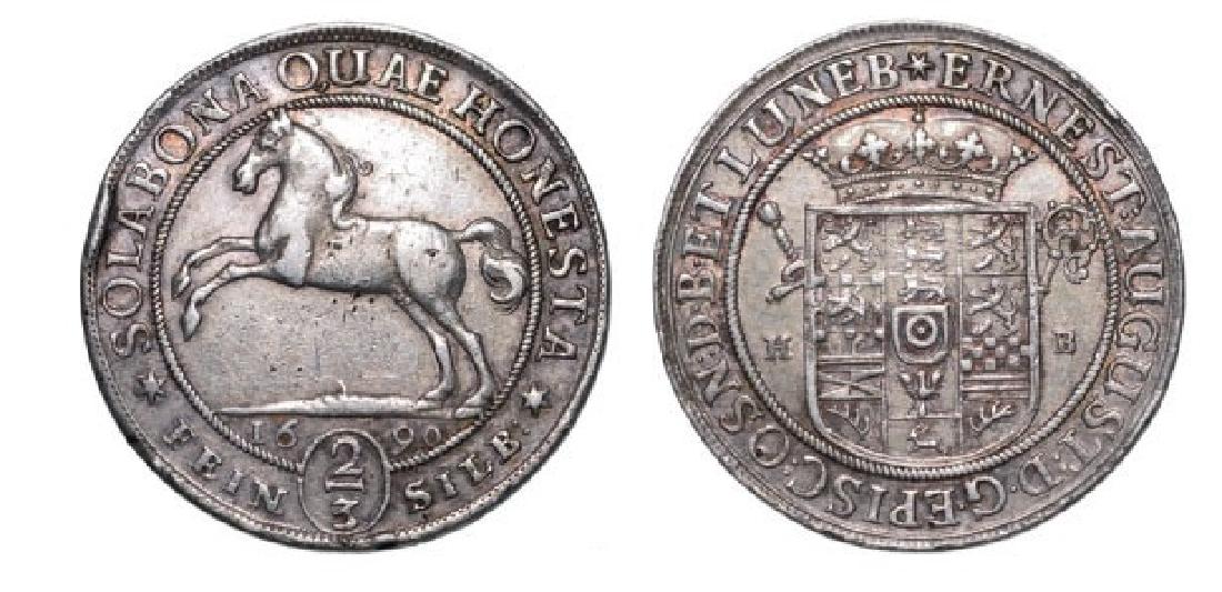 Brunswick-Celle/-Calenberg, 2/3 Thaler 1690 HB,: Welter 1974, Dav. 408. Edge bump, XF 4352