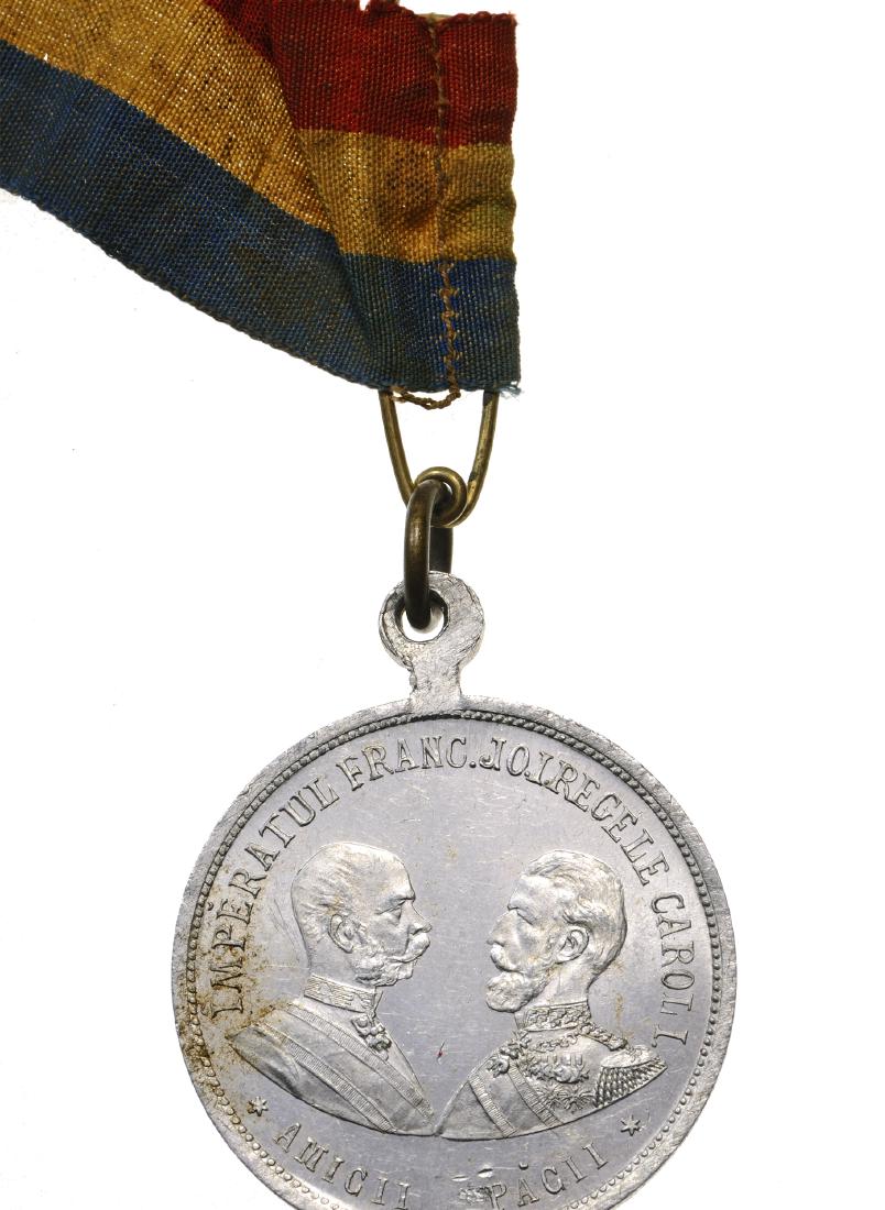 Carol I-Visit of Franz Joseph I in Bucharest-dedicated: Medal 1896, signed by Carniol Fiul, Aluminium (33 mm, 6.69 g), with original suspension loop. Xf RO 1328