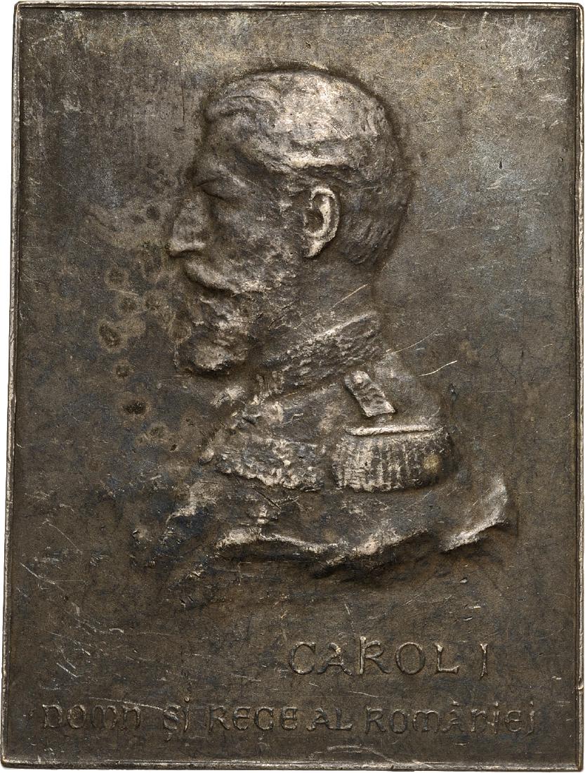 Carol I - Reconstruction of the Saint Nicholas Church: Plaquette 1904, signed by C. Popescu, bronze Silvered (68x50 mm, 98.59 g). XF- 4982