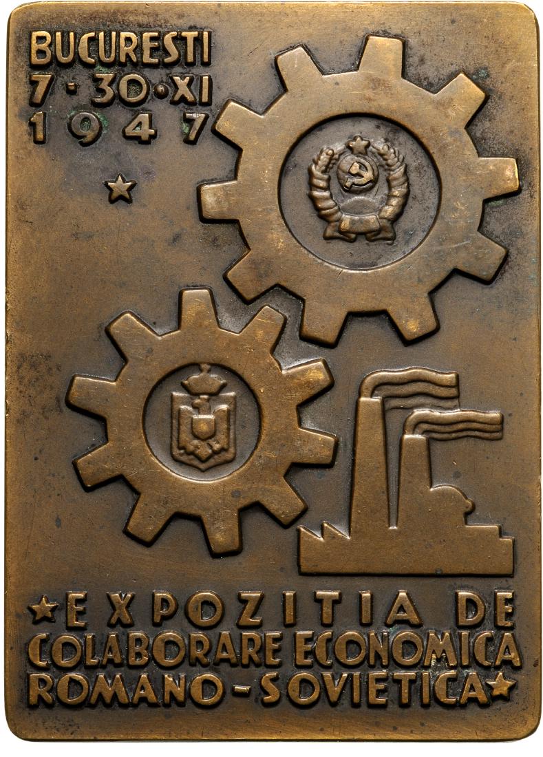 Popular Republic - Romanian-Soviet Collaboration: Plaquette 1947, Bronze (51x77 mm, 130.71 g). R! XF+ 5395