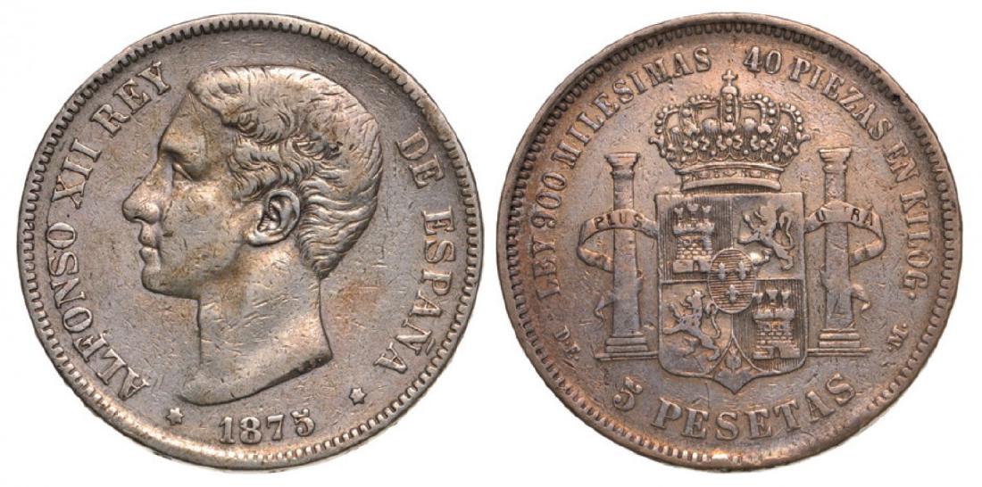Alphonso XIII (1886-1931), 5 Pesetas 1875 DE M, Silver (1 of 1)