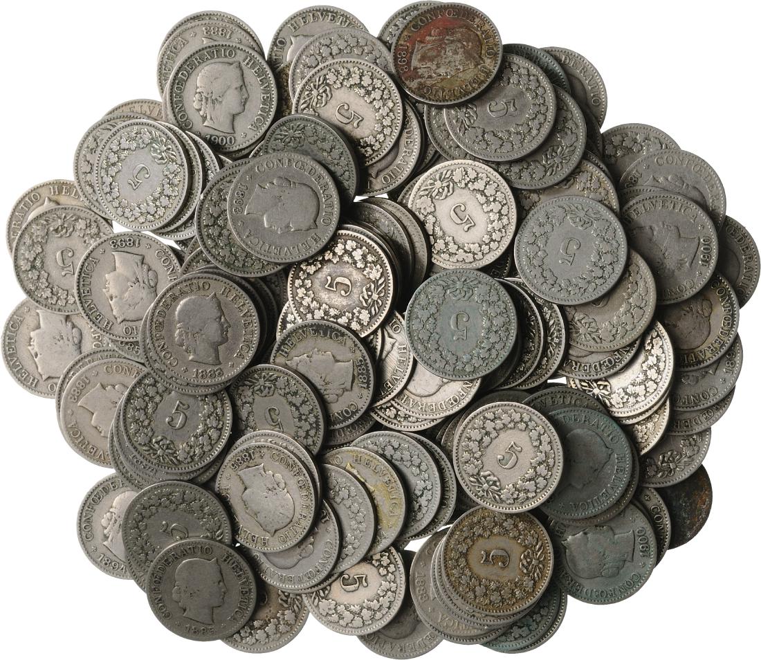 Lot of 173 pieces. 5 Centimes 1882 (12x), 1883 (20x), (1 of 1)