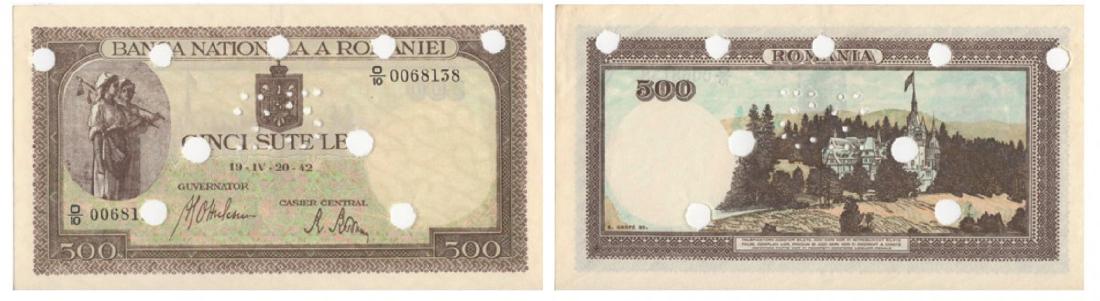 1940 ISSUE, 500 Lei (1.11.1940, 26.1.1943), dated 22nd (1 of 1)