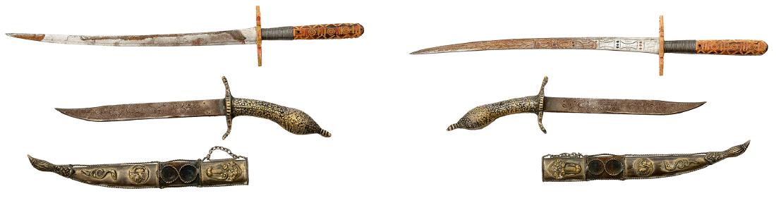 Lot of 2 Oriental Daggers, Indo-Persian Khandjar and (1 of 2)