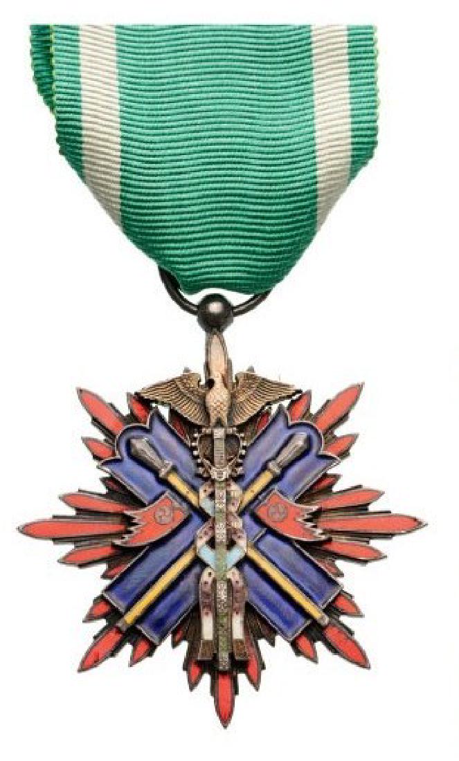 ORDER OF THE GOLDEN KITE: 5th Class, instituted in 1868. Breast Badge, 46 mm, Silver partially gilt, one sides enameled, original suspension ring and ribbon. Extremely attractive order, in superb condition! I