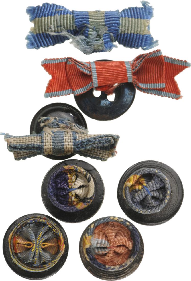 ORDER OF THE STAR OF ROMANIA, 1871 and ORDER OF THE: Lot of 7 Lapel Hole Rosettes, 2 with bows on buttons (7) I-II