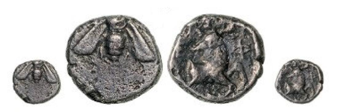 Ephesos, AR Trihemiobol (0.74 g), ca. 387-295 BC: Bee / Forepart of a stag right, looking back. SNG Cop. 241. VF "