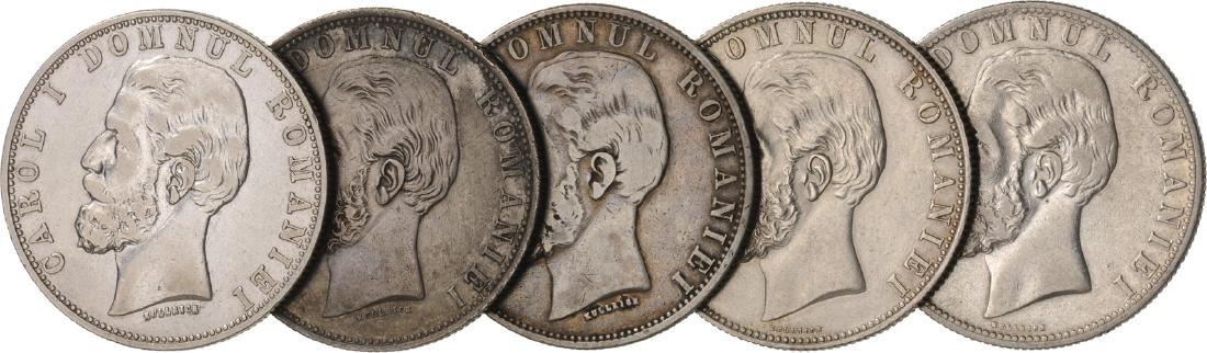 Carol I, 5 Lei 1880, Lot of 5, Bucharest (1 of 2)