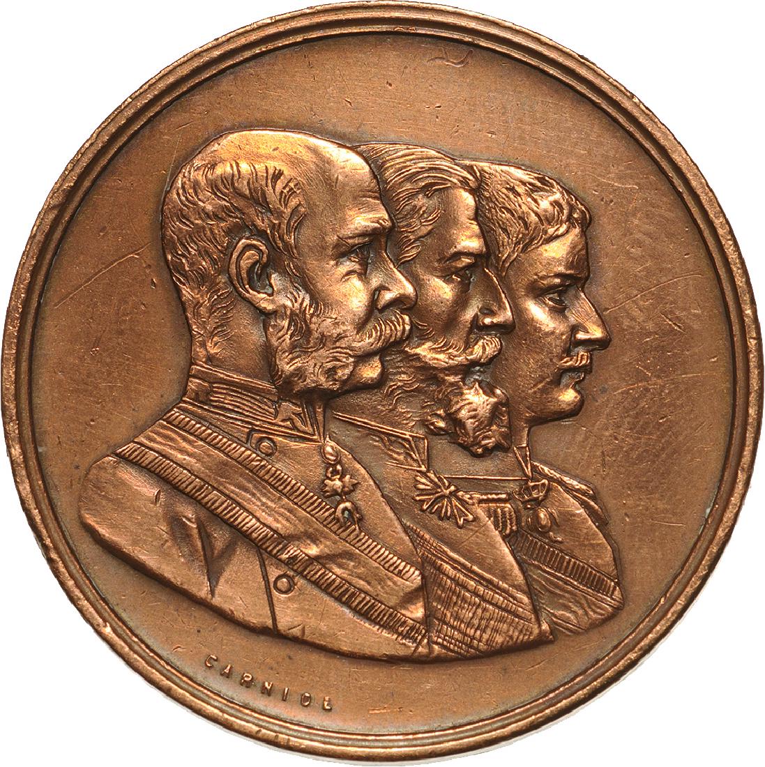 Carol I ' Franz Joseph I - Alexander I of Serbia: Medal 1896, signed by Carniol, Copper (30 mm, 14.30 g). XF