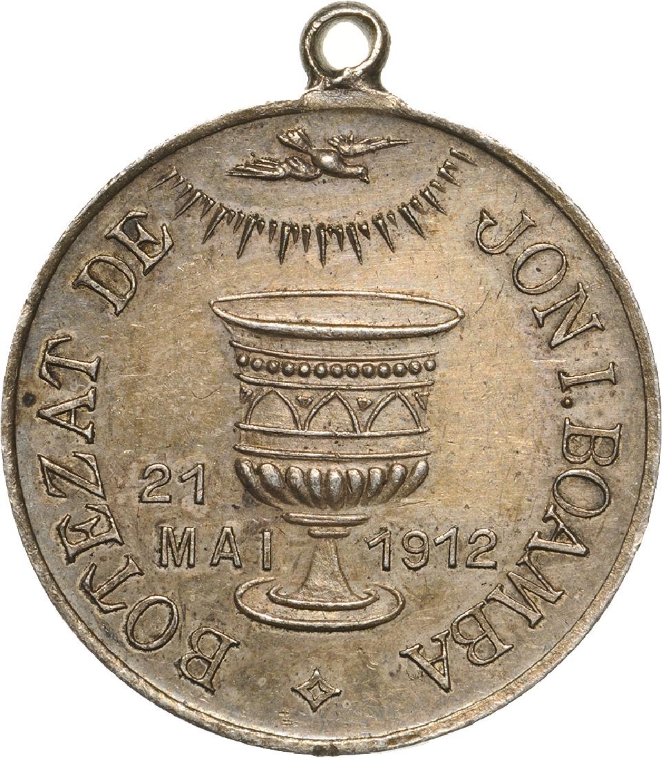 Carol I - Baptism of Jon Lahovary, grandson of the: Medal 1912, original suspension loop, Silver (25 mm, 6.20 g). R! XF