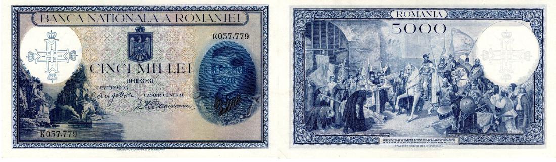 1940 COMMEMORATIVE ISSUE, 5.000 Lei, dated 6.9.1940, (1 of 1)