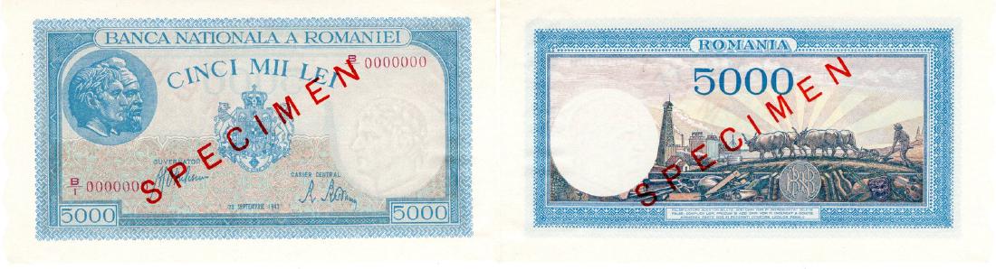 5000 Lei (28.9.1943, 2.5.1944, 22.8.1944) dated 28th of (1 of 1)