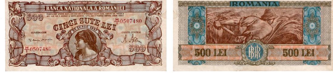 1947 FIRST ISSUE AFTER CURRENCY REFORM, 500 Lei, (1 of 1)