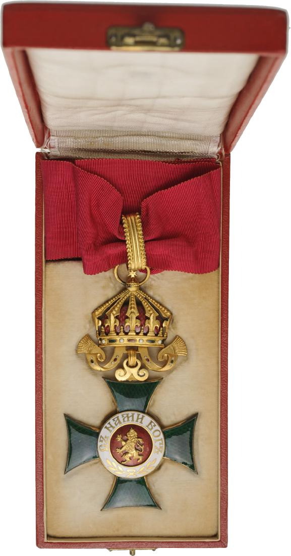 ORDER OF SAINT ALEXANDER, 1881: 3rd Class Cross (Commander, 2nd Type, instituted in 1881. Neck Badge, 94x50 mm, gilt Silver, both sides enameled, both central medallions silver gilt, enameled, original suspension loop, ring and ribb