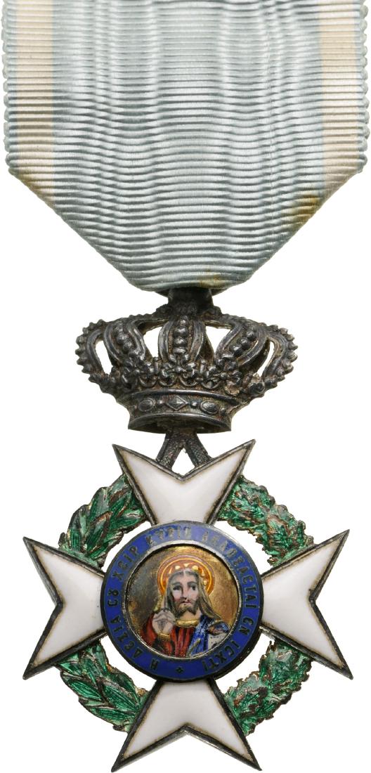 ORDER OF THE REDEEMER: Knight`s Cross, 5th Class, 2nd Type, instituted in 1833. Breast Badge, 57x35 mm, Silver, both sides enameled, both central medallions gilt, enameled, original suspension ring and original. A very inte