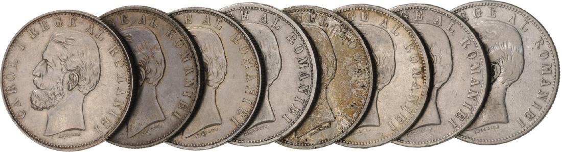 Lot of 8 Silver coins, Carol I, 5 Lei 1881 (1 of 1)
