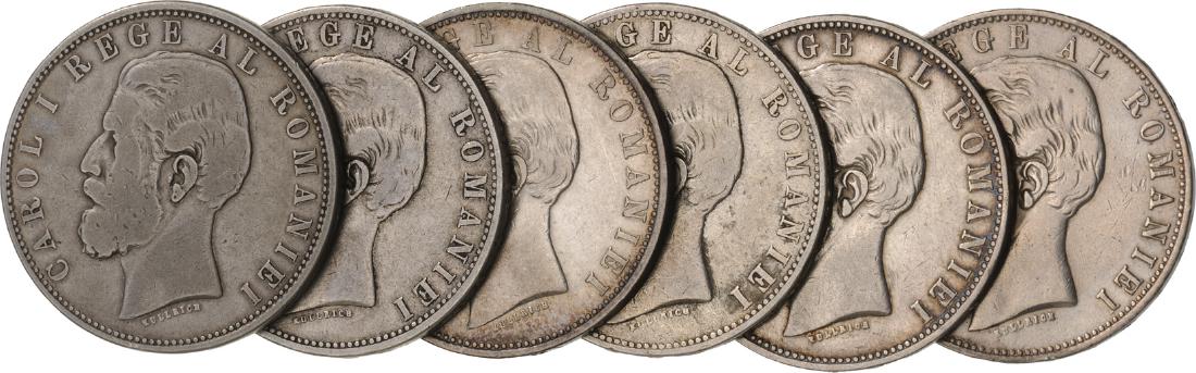 Lot of 6 Silver coins, Carol I, 5 Lei 1882, Bucharest (1 of 1)