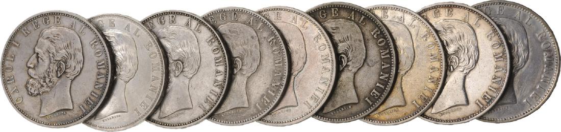 Lot of 9 Silver coins, Carol I, 5 Lei 1883, Bucharest (1 of 1)