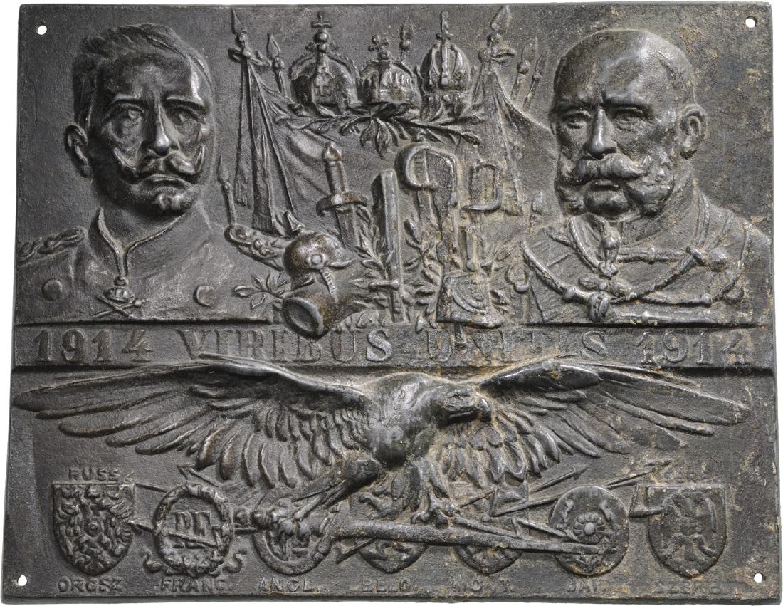 Franz Ioseph - Viribus Unitis: Plaquette 1914, Iron (944.60 g, 227x180 mm). Very important and spectacular plaquette of 1st WW. Very rare! RR! XF AUSTRIA