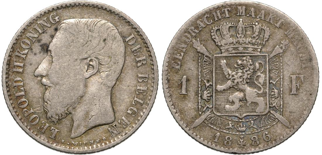 Leopold II (1885-1908). 1 Franc 1886 (1 of 1)