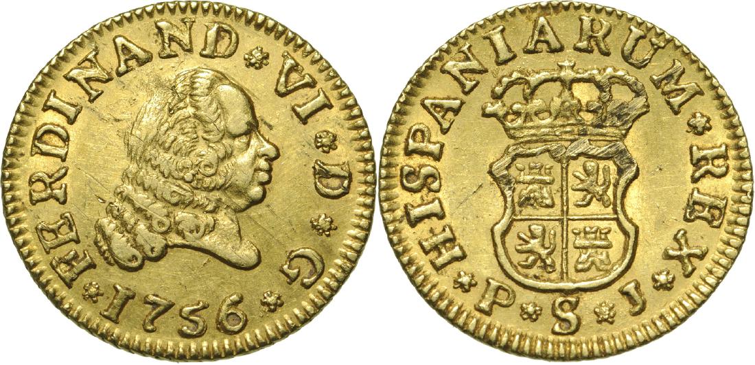 Ferdinand VI (1746-1759) 1/2 Escudo 1759 PSJ (Sevilla) (1 of 1)
