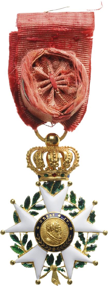 ORDER OF THE LEGION OF HONOR: Officer's Cross, Louis Philippe King Period (1830-1848), 4th Class, instituted in 1802. Breast Badge, 57x41 mm, GOLD, 21.5 g, French hallmark "eagle's head", both sides enameled, both central medallio